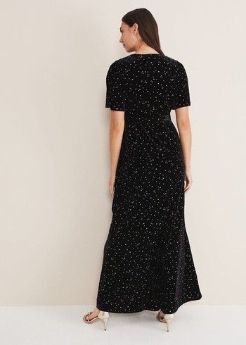 Phase Eight Holly Velvet Star Wrap Dress Black Australia | RE8716493